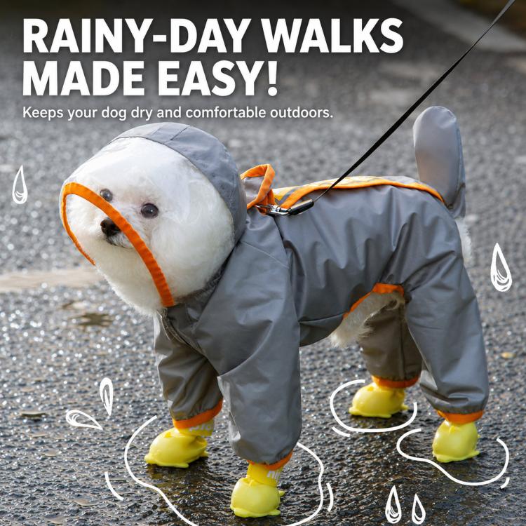 Hipipet Color Block Raincoat For Medium & Small Dogs With Traction Design Frosted Edged Transparent Pet Rain Jacket With Tail Cover, Size: S(Green) - Image 3