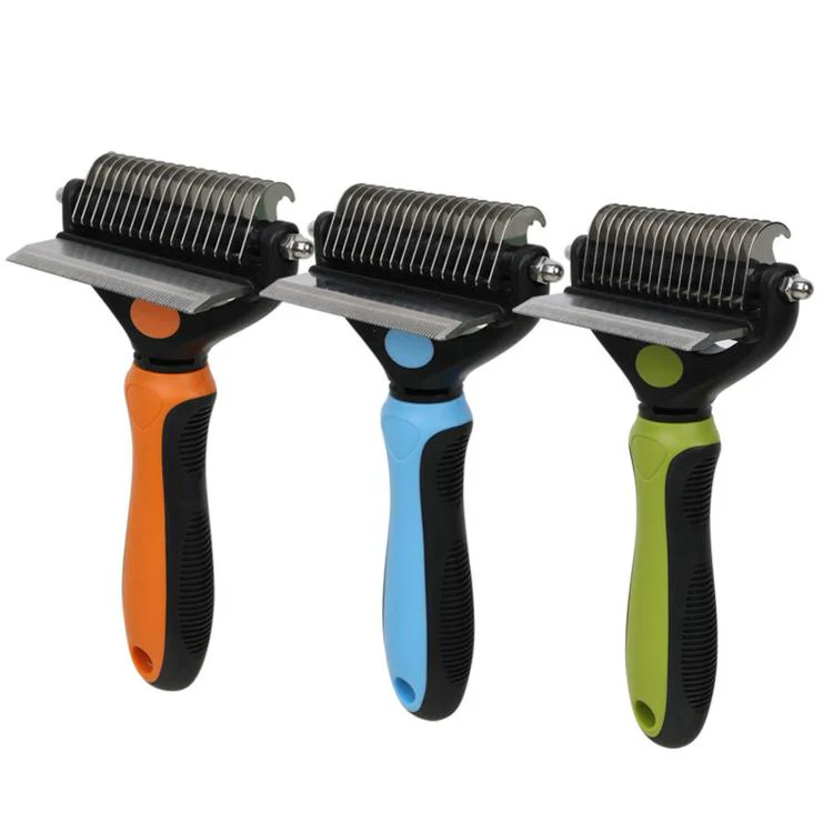 HistoTree 2-in-1 Pet Dematting Comb and Undercoat Deshedding Rake Safe Double Sided Curved Blades Detangling Tool(Blue) - Image 2