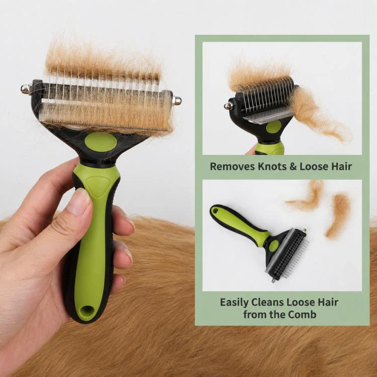 HistoTree 2-in-1 Pet Dematting Comb and Undercoat Deshedding Rake Safe Double Sided Curved Blades Detangling Tool(Blue) - Image 7