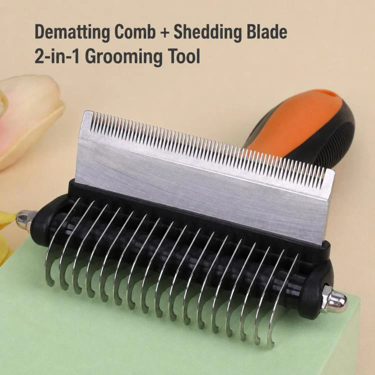 HistoTree 2-in-1 Pet Dematting Comb and Undercoat Deshedding Rake Safe Double Sided Curved Blades Detangling Tool(Orange) - Image 3