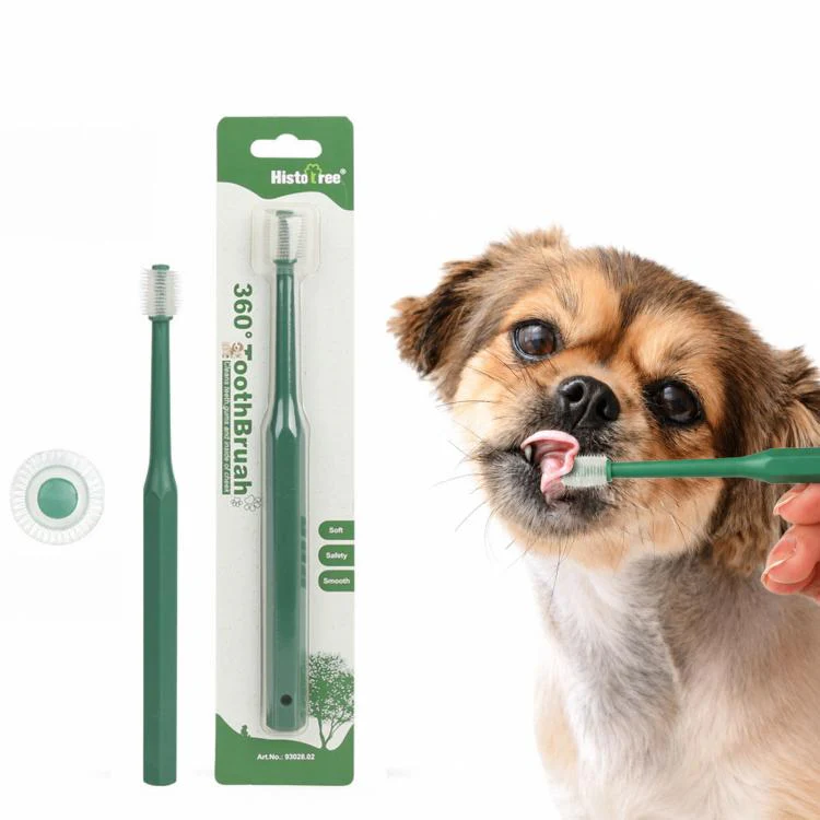 HistoTree 360 Degree Pet Toothbrush for Cats and Small Dogs Soft TPE Micro Brush Head Round Green