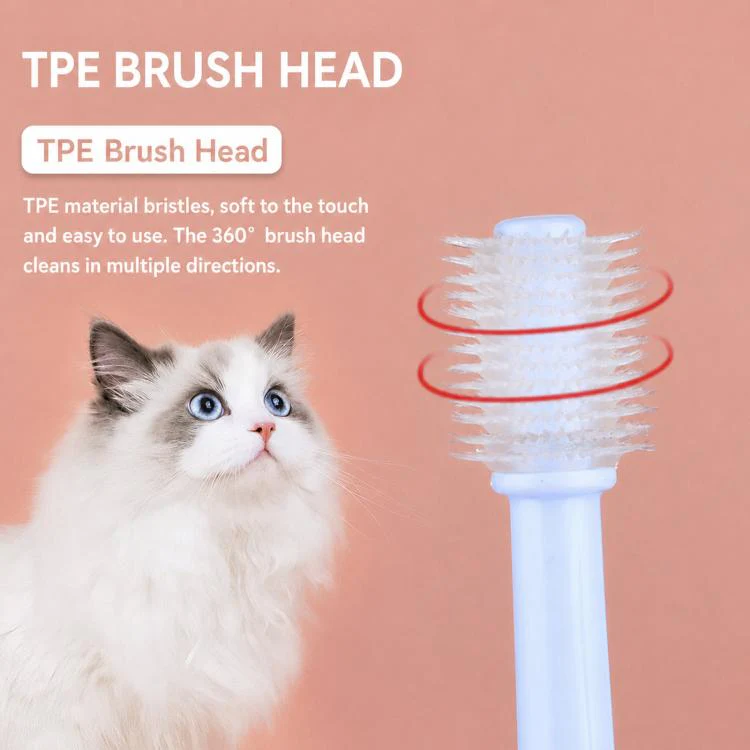 HistoTree 360 Degree Pet Toothbrush for Cats and Small Dogs Soft TPE Micro Brush Head Round Green - Image 4