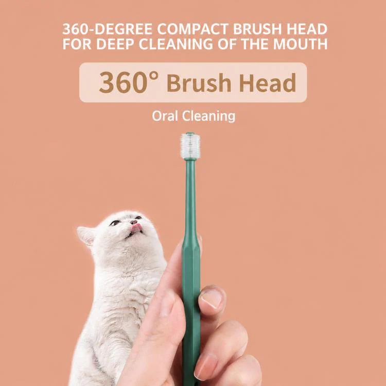 HistoTree 360 Degree Pet Toothbrush for Cats and Small Dogs Soft TPE Micro Brush Head Round Green - Image 6