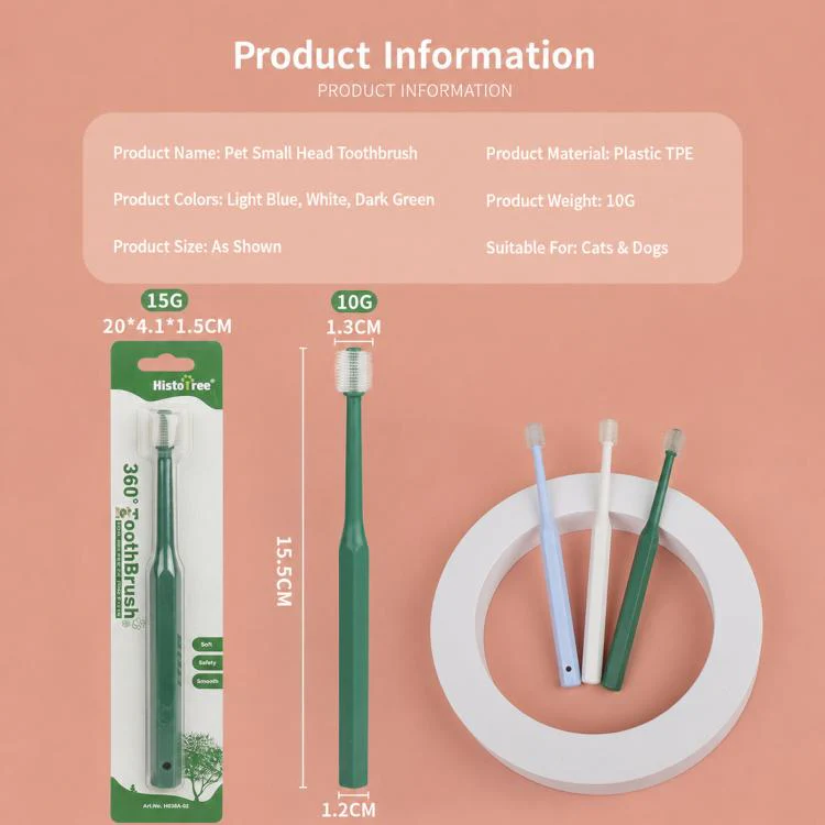 HistoTree 360 Degree Pet Toothbrush for Cats and Small Dogs Soft TPE Micro Brush Head Round Green - Image 9