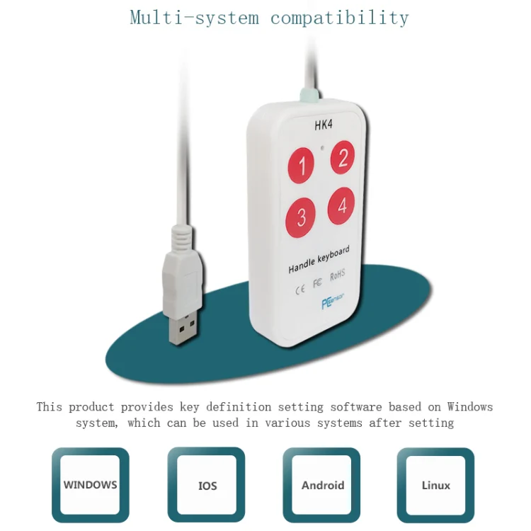 HK-4 4 Keys Custom PS Shortcut Keys Medical USB Keypad, Cable Length: 2m, Style:With Anti-skid Stand - Image 4