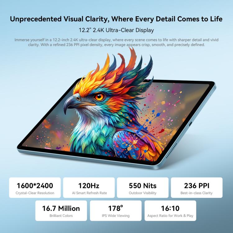 [HK Warehouse] Blackview MEGA 5 Tablet PC, 8GB+256GB, 12.2 inch Android 16 Unisoc T7300 Octa Core, Network: 4G, Global Version with Google Play (Blue) - Image 4