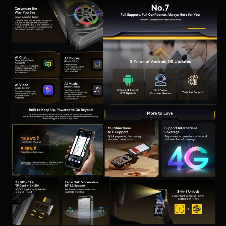[HK Warehouse] Blackview ROCK 5 Rugged Phone, 12GB+256GB, 6.78 inch Android 16 Helio G100 MT8781 Octa Core, Network: 4G, OTG, NFC (Black) - Image 14