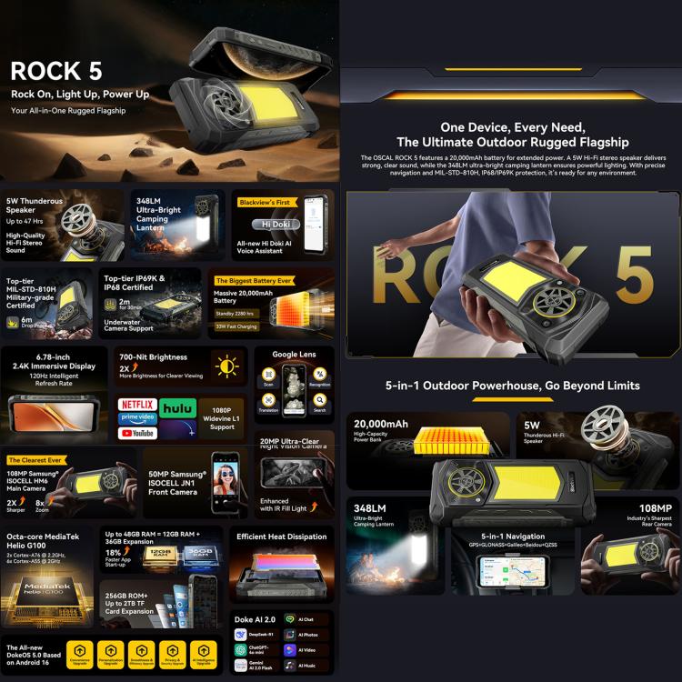 [HK Warehouse] Blackview ROCK 5 Rugged Phone, 12GB+256GB, 6.78 inch Android 16 Helio G100 MT8781 Octa Core, Network: 4G, OTG, NFC (Black) - Image 3