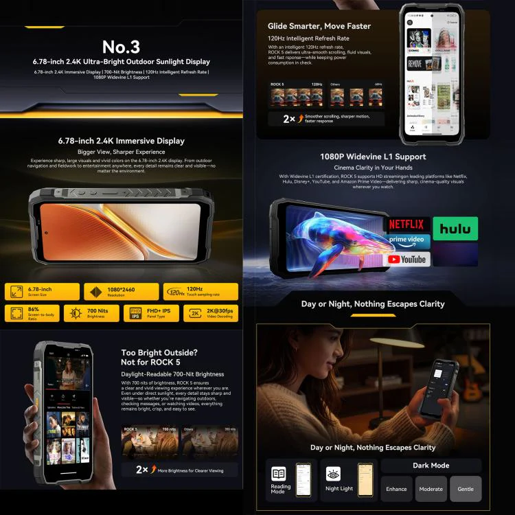 [HK Warehouse] Blackview ROCK 5 Rugged Phone, 12GB+256GB, 6.78 inch Android 16 Helio G100 MT8781 Octa Core, Network: 4G, OTG, NFC (Black) - Image 8