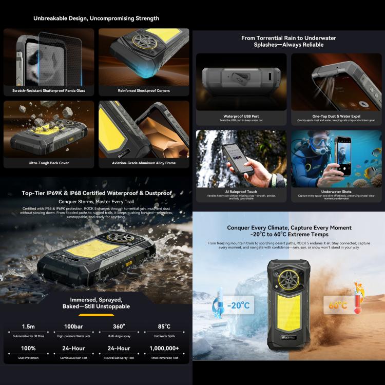 [HK Warehouse] Blackview ROCK 5 Rugged Phone, 6GB+256GB, 6.67 inch Android 16 Helio G100 MT8781 Octa Core, Network: 4G, OTG, NFC (Black) - Image 6