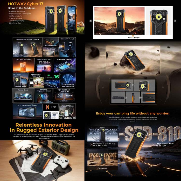 [HK Warehouse] HOTWAV Cyber 17 Rugged Phone, 6GB+128GB, 6.75 inch Android 16 Unisoc T7250 UMS9230E Octa Core, Network: 4G, NFC, OTG (Orange) - Image 5