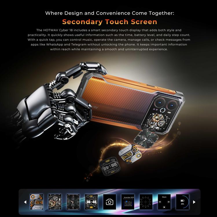 [HK Warehouse] HOTWAV Cyber 18 Rugged Phone, 8GB+256GB, 6.75 inch Android 16 Unisoc T7250 UMS9230E Octa Core, Network: 4G, NFC, OTG (Orange) - Image 7
