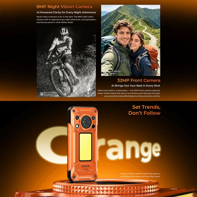 [HK Warehouse] Oukitel WP500 Rugged Phone, 12GB+1TB, 108MP Camera, Night Vision, Fingerprint Identification, 6.78 inch Android 16 MTK Dimensity 8300 Octa Core, NFC, OTG, Network: 5G (Orange) - Image 10