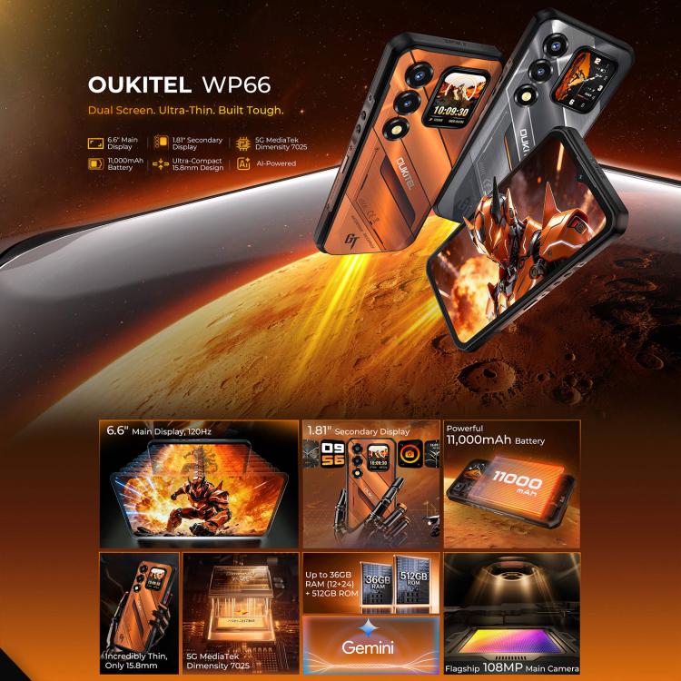 [HK Warehouse] Oukitel WP66 5G Rugged Phone, 12GB+512GB, Side Fingerprint, 6.6 inch Android 16.0 MTK Dimensity 7025 Octa-Core, NFC, OTG, Network: 5G (Orange) - Image 4