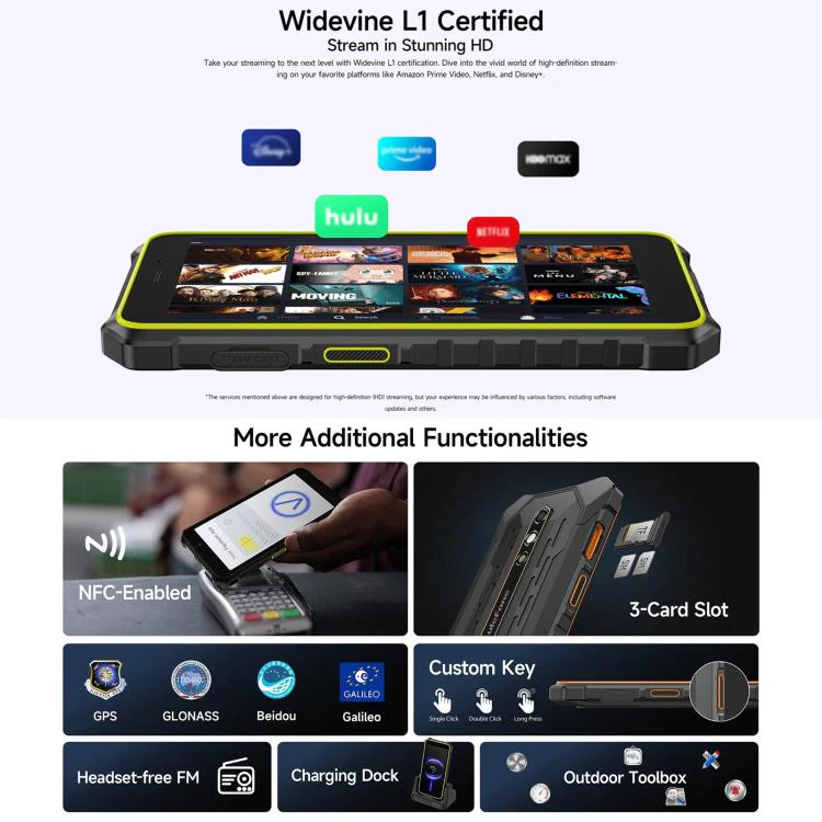 [HK Warehouse] Ulefone RugKing 2 Pro, 4GB+64GB, IP68/IP69K Rugged Phone, 5.45 inch Android 16 Unisoc T7250 Octa Core, Network: 4G, NFC, OTG (Black) - Image 15