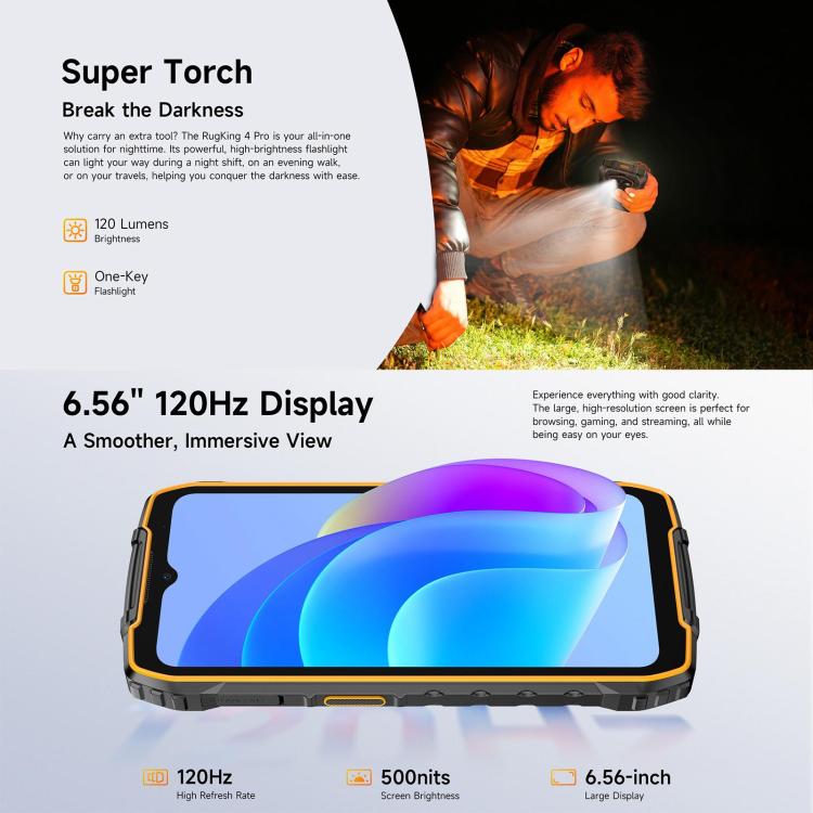 [HK Warehouse] Ulefone RugKing 4 Pro, 8GB+128GB, IP68/IP69K Rugged Phone, 6.56 inch Android 16 Unisoc T7250 Octa Core, Network: 4G, NFC, OTG (Orange) - Image 12