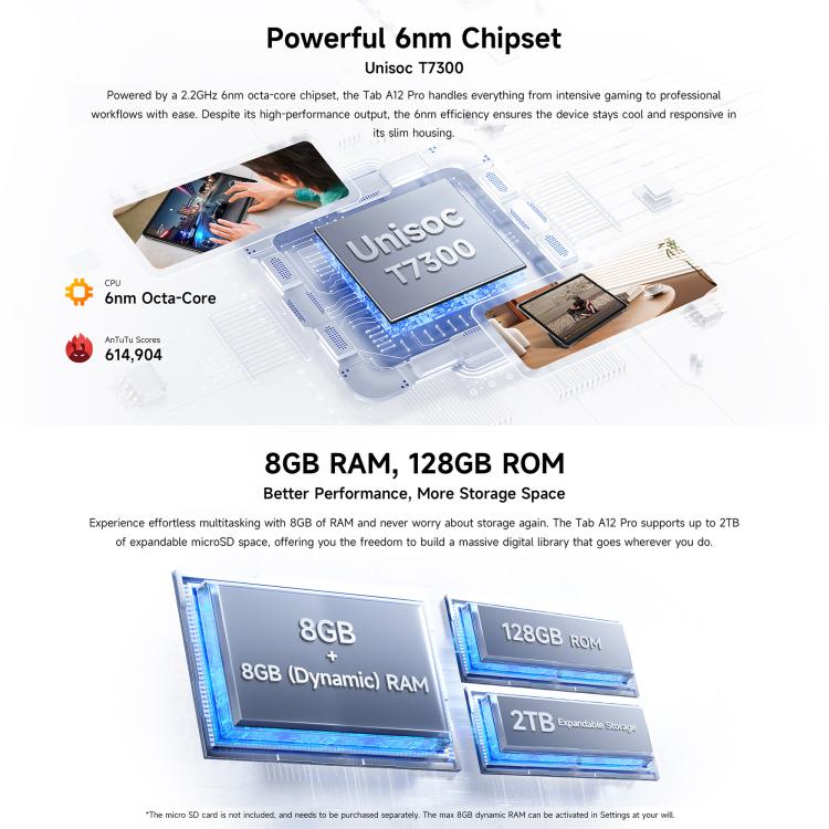 [HK Warehouse] Ulefone Tab A12 Pro Tablet PC, 8GB+128GB, 12.2 inch Android 16 Unisoc T7300 Octa Core 4G Network, EU Plug (Space Grey) - Image 7