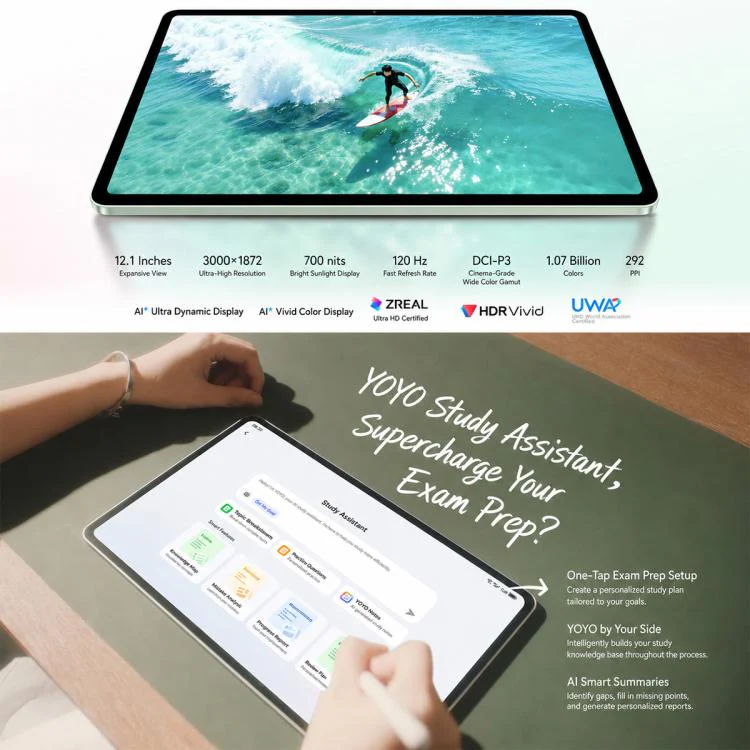 Honor Pad 20 Soft Light Edition WiFi Tablet PC, 12.1 inch 8GB+256GB MagicOS 10 Qualcomm Snapdragon 7 Gen3 Octa Core, US Plug (Grey) - Image 10
