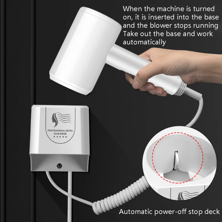 Hotel Hair Dryer Wall Mount High Power Hair Dryer Household Hair Cylinder Dryer, CN Plug(Hotel Hairdryer White) - Image 4
