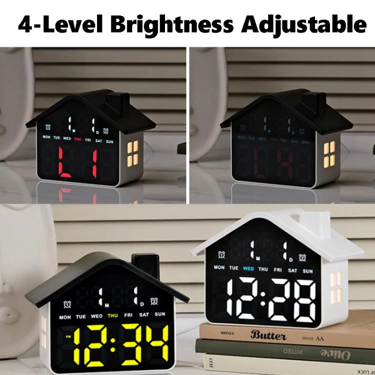 House-Shaped Digital Alarm Clock with Night Light Dual Alarms & Timer Function, 4-Level Brightness(GH9033 Black+Green Light) - Image 6