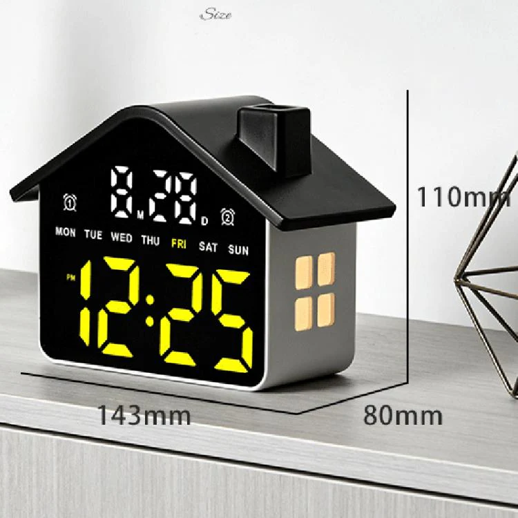 House-Shaped Digital Alarm Clock with Night Light Dual Alarms & Timer Function, 4-Level Brightness(GH9033 Black+White Light) - Image 8