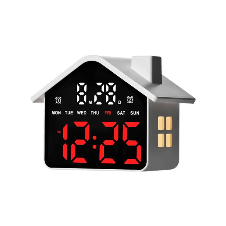 House-Shaped Digital Alarm Clock with Night Light Dual Alarms & Timer Function, 4-Level Brightness(GH9033 White+Red Light)