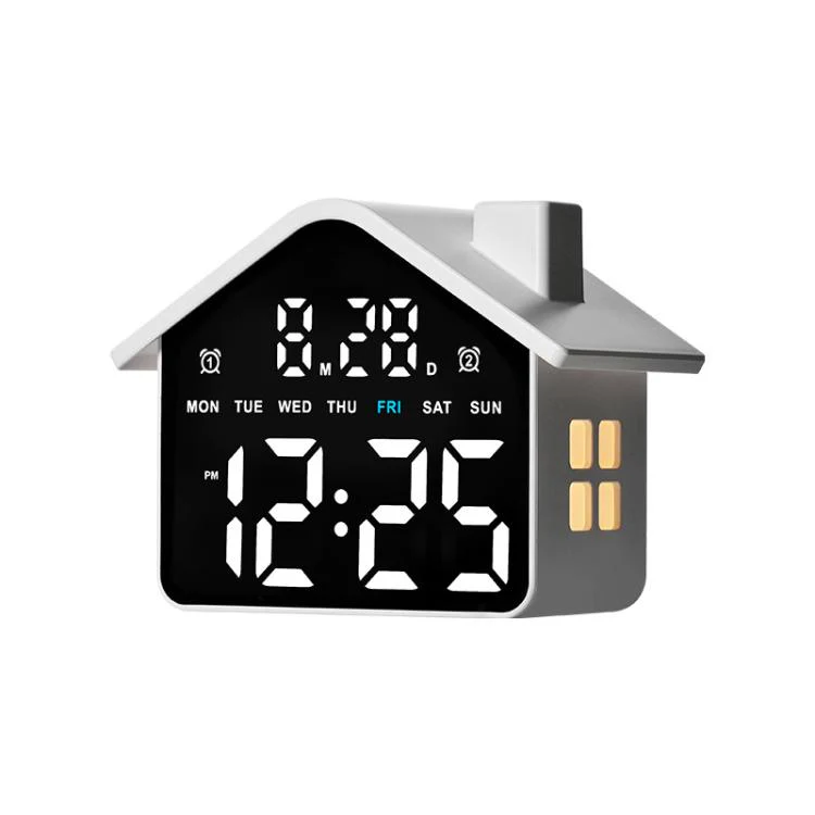 House-Shaped Digital Alarm Clock with Night Light Dual Alarms & Timer Function, 4-Level Brightness(GH9033 White+White Light)