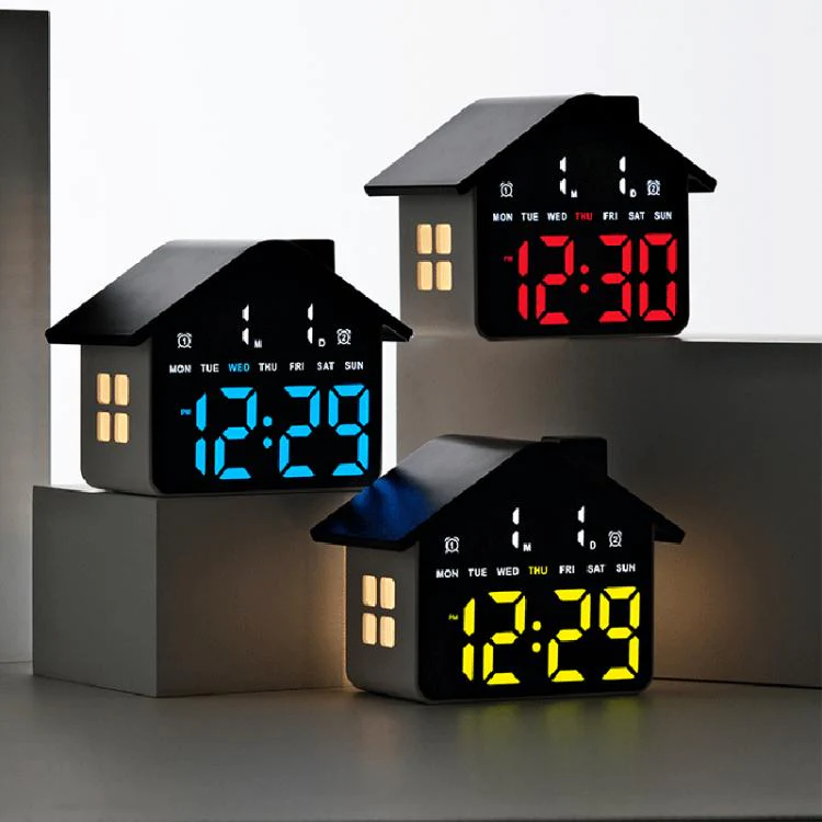 House-Shaped Digital Alarm Clock with Night Light Dual Alarms & Timer Function, 4-Level Brightness(GH9033 White+Yellow Light) - Image 2
