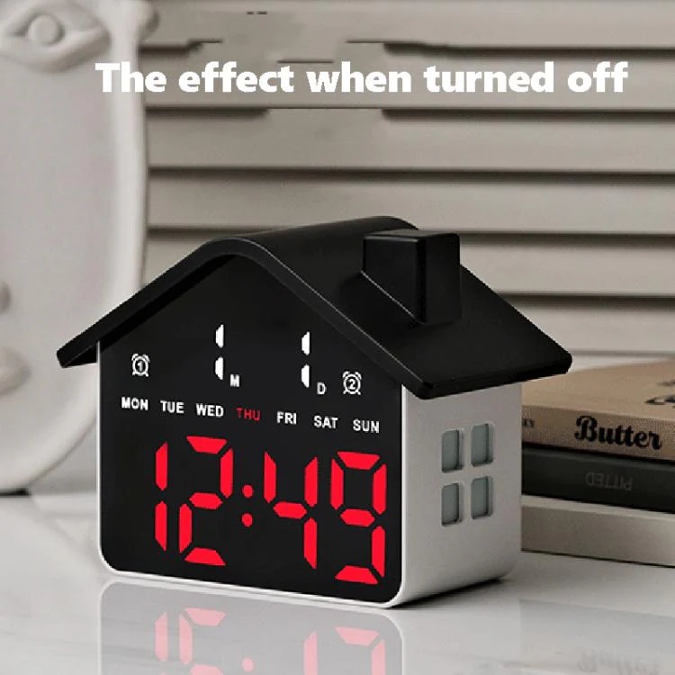 House-Shaped Digital Alarm Clock with Night Light Dual Alarms & Timer Function, 4-Level Brightness(GH9033 White+Yellow Light) - Image 5
