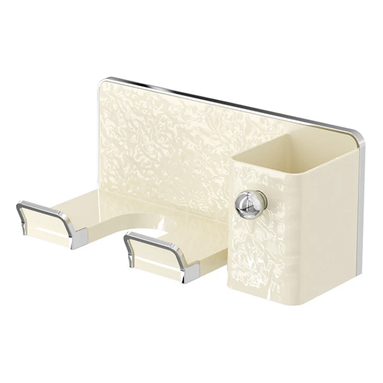 Household Hair Dryer Shelf Bathroom No Punching Wall Mounted Storage Rack(Milky White Silver)