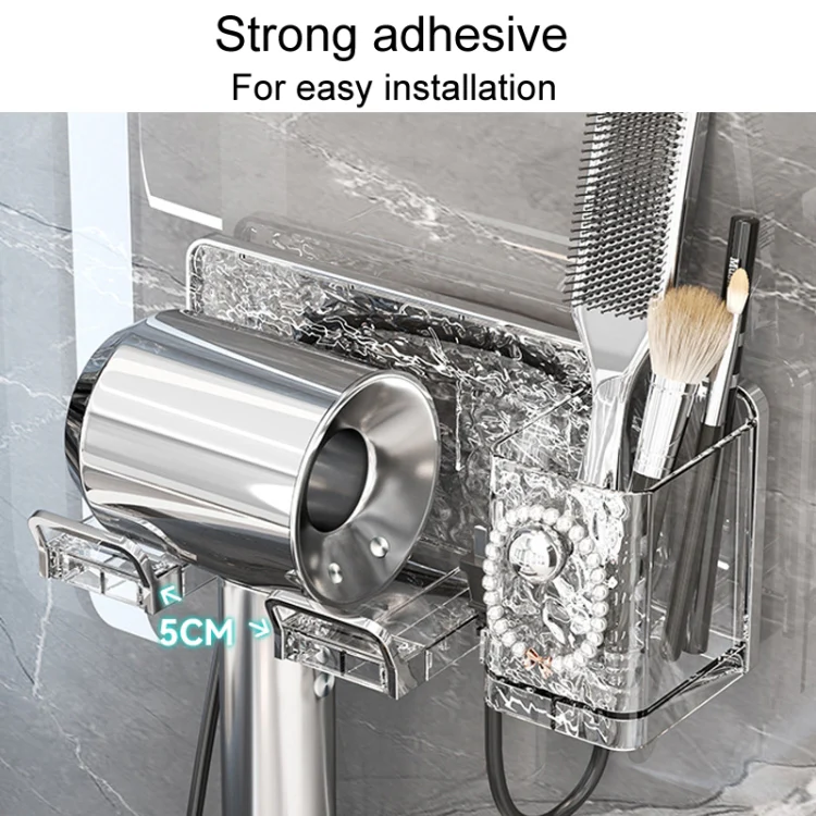 Household Hair Dryer Shelf Bathroom No Punching Wall Mounted Storage Rack(Milky White Silver) - Image 6