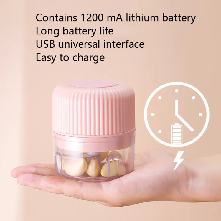 Household Vegetable Cutting Electric USB Garlic Masher Baby Mini Cooking Machine Baby Food Supplement Machine, Style:100ml + 250ml(Pink) - Image 7