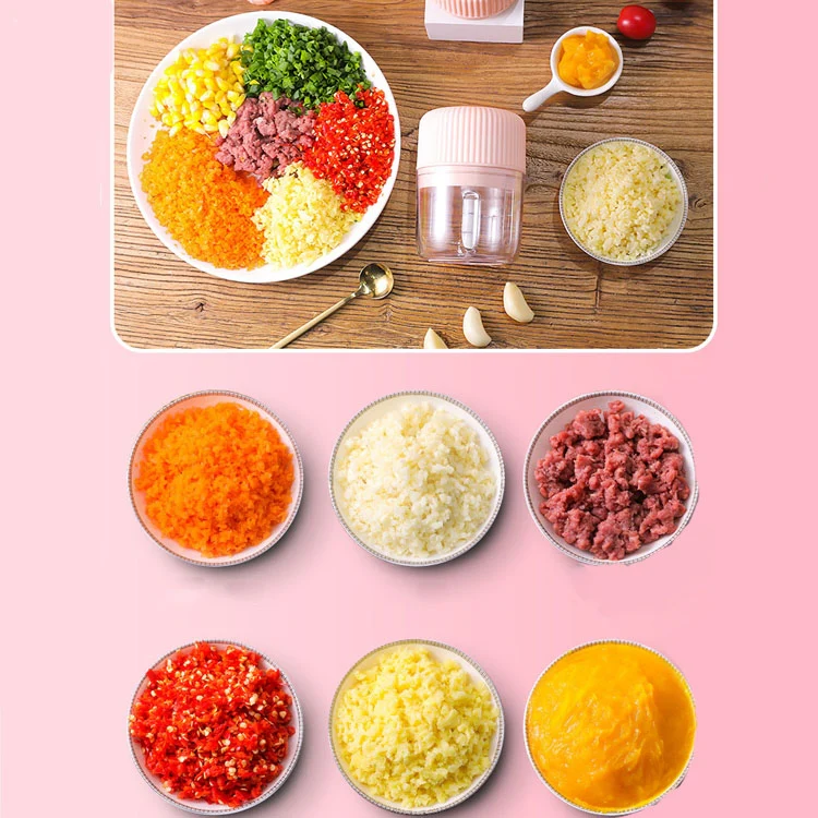 Household Vegetable Cutting Electric USB Garlic Masher Baby Mini Cooking Machine Baby Food Supplement Machine, Style:250ml(Pink) - Image 11