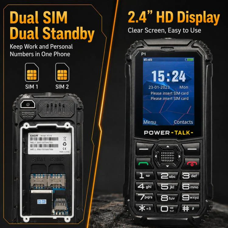 HP219 IP68 Rugged Phone, 2.4 inch, SC6531E, Network: 2G, BT, FM, SOS, Torch, Plug:EU Plug(Black) - Image 11