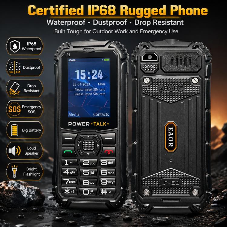 HP219 IP68 Rugged Phone, 2.4 inch, SC6531E, Network: 2G, BT, FM, SOS, Torch, Plug:UK Plug(Black) - Image 4