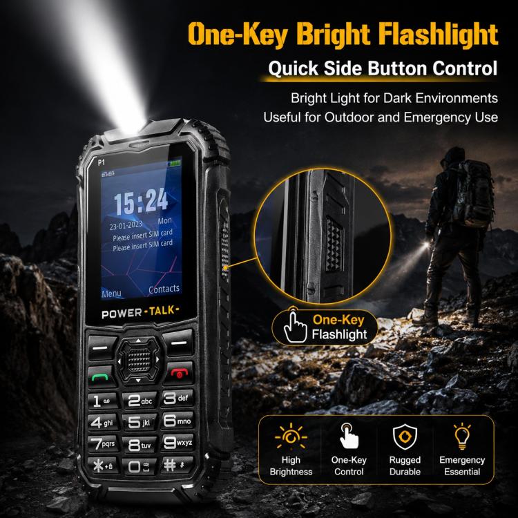 HP219 IP68 Rugged Phone, 2.4 inch, SC6531E, Network: 2G, BT, FM, SOS, Torch, Plug:UK Plug(Black) - Image 5