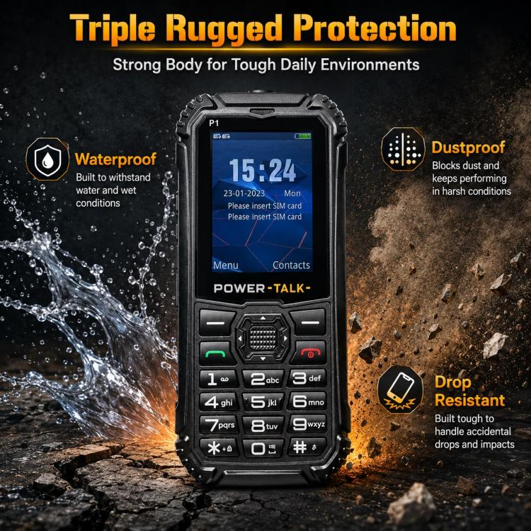 HP219 IP68 Rugged Phone, 2.4 inch, SC6531E, Network: 2G, BT, FM, SOS, Torch, Plug:UK Plug(Black) - Image 7