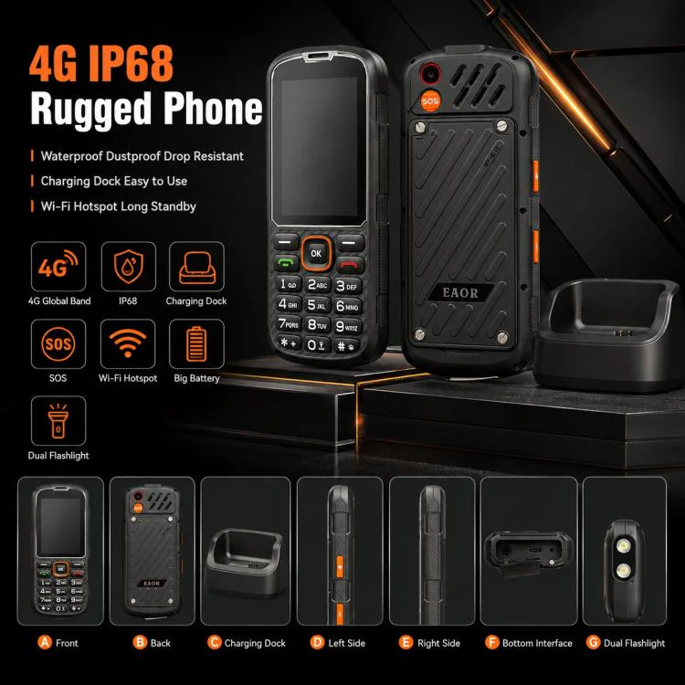 HP290Z 4G IP68 Rugged Phone, 2.8 inch, 3000mAh Battery, Network: 4G, BT, FM, SOS, Torch, With Charging Dock, Plug:UK Plug(Black) - Image 3