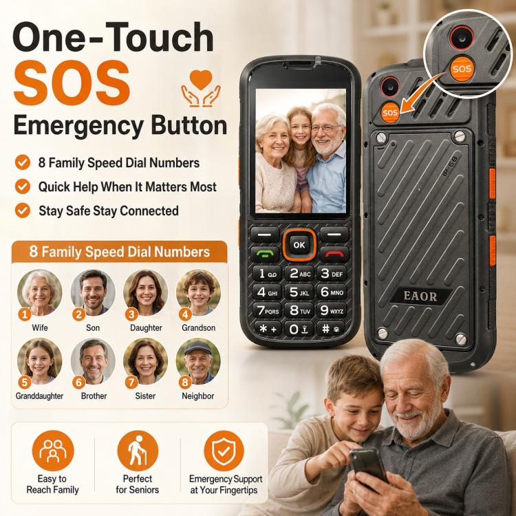 HP290Z 4G IP68 Rugged Phone, 2.8 inch, 3000mAh Battery, Network: 4G, BT, FM, SOS, Torch, With Charging Dock, Plug:UK Plug(Black) - Image 7