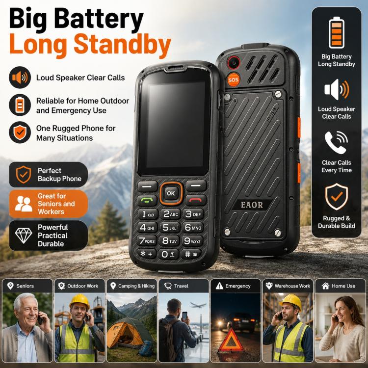 HP290Z 4G IP68 Rugged Phone, 2.8 inch, 3000mAh Battery, Network: 4G, BT, FM, SOS, Torch, With Charging Dock, Plug:US Plug(Black) - Image 10