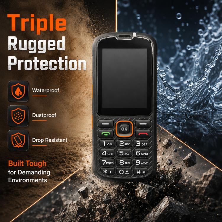 HP290Z 4G IP68 Rugged Phone, 2.8 inch, 3000mAh Battery, Network: 4G, BT, FM, SOS, Torch, With Charging Dock, Plug:US Plug(Black) - Image 5