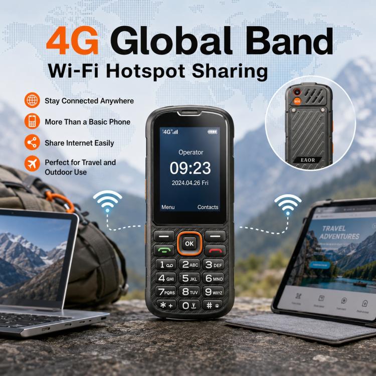 HP290Z 4G IP68 Rugged Phone, 2.8 inch, 3000mAh Battery, Network: 4G, BT, FM, SOS, Torch, With Charging Dock, Plug:US Plug(Black) - Image 8