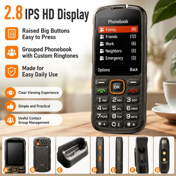 HP290Z 4G IP68 Rugged Phone, 2.8 inch, 3000mAh Battery, Network: 4G, BT, FM, SOS, Torch, With Charging Dock, Plug:US Plug(Black) - Image 9