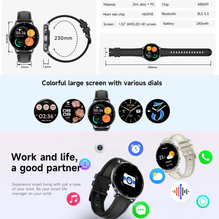 HT39 1.32 inch Ultra-thin Sports Smart Watch Supports Bluetooth Call / Heart Rate / Pressure / Sleep Monitoring(Black) - Image 9