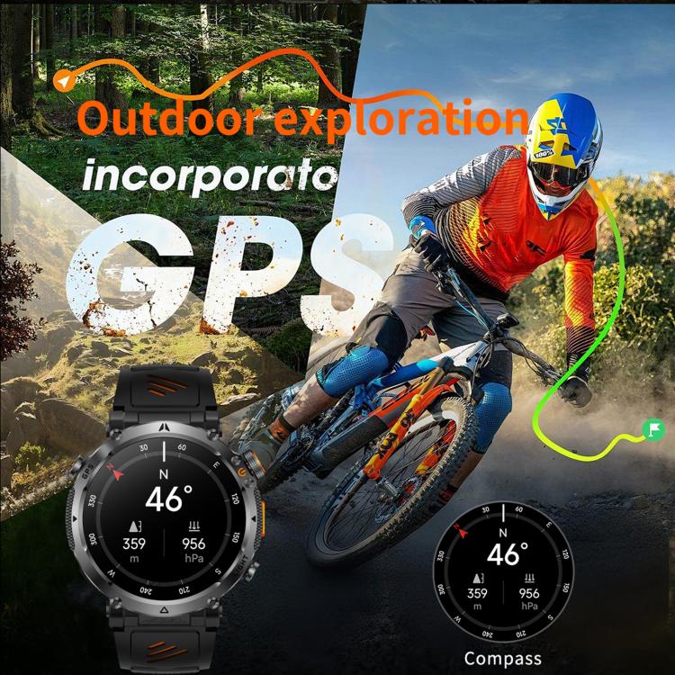HT42 1.7 inch GPS Sports Smart Watch Supports Bluetooth Call / Heart Rate / Sleep Monitoring(Black Orange) - Image 12