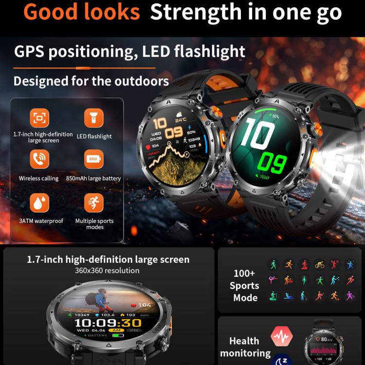 HT42 1.7 inch GPS Sports Smart Watch Supports Bluetooth Call / Heart Rate / Sleep Monitoring(Black Orange) - Image 7