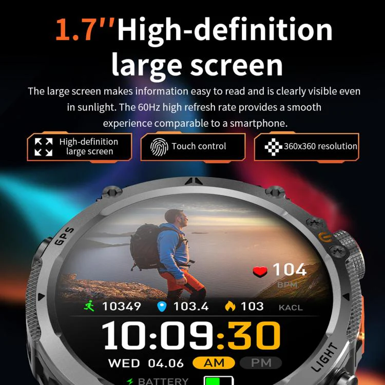 HT42 1.7 inch GPS Sports Smart Watch Supports Bluetooth Call / Heart Rate / Sleep Monitoring(Black Orange) - Image 8