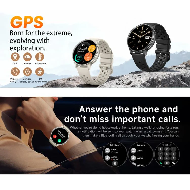 HT43 1.32 inch GPS Ultra-thin Sports Smart Watch Supports Bluetooth Call / Heart Rate / Sleep Monitoring(Champagne Gold) - Image 5
