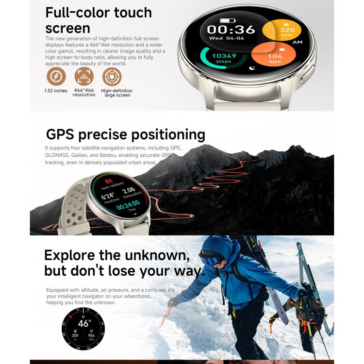HT43 1.32 inch GPS Ultra-thin Sports Smart Watch Supports Bluetooth Call / Heart Rate / Sleep Monitoring(Champagne Gold) - Image 6