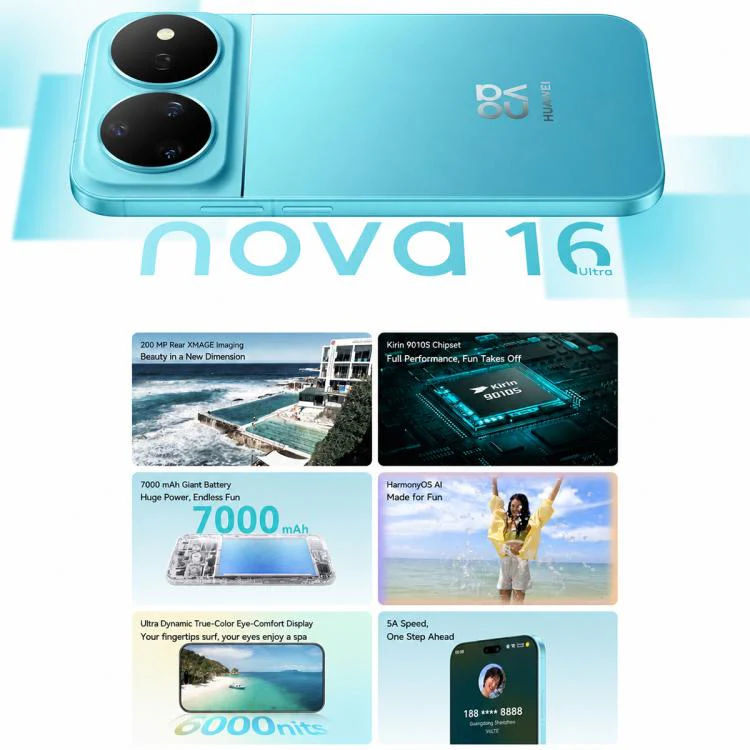 Huawei nova 16 Ultra, 12GB+1TB, Side Fingerprint Identification, 6.84 inch HarmonyOS 6.1 Kirin 9010S Octa Cora, NFC, OTG, Not Support Google Play (Blue) - Image 5